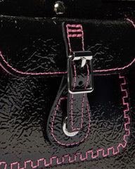 Top Handle Distressed Patent Leather Bag