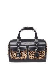 Leopard Print Hair-On Top Handle Bag