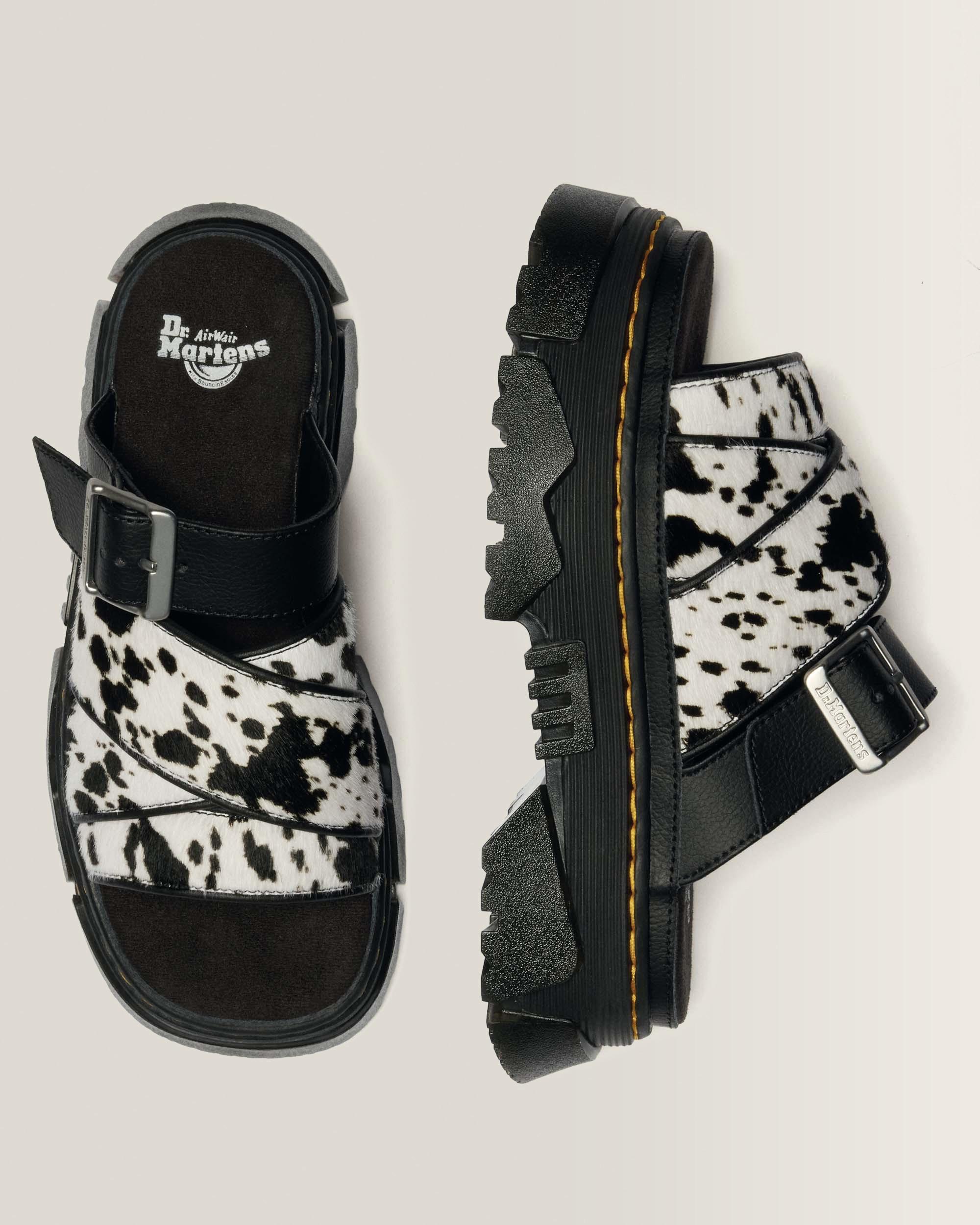 Mattison Slide Dalmatian Hair On Leather Sandals